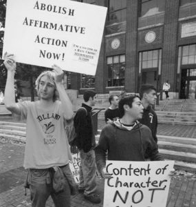 Students protest affirmative action.